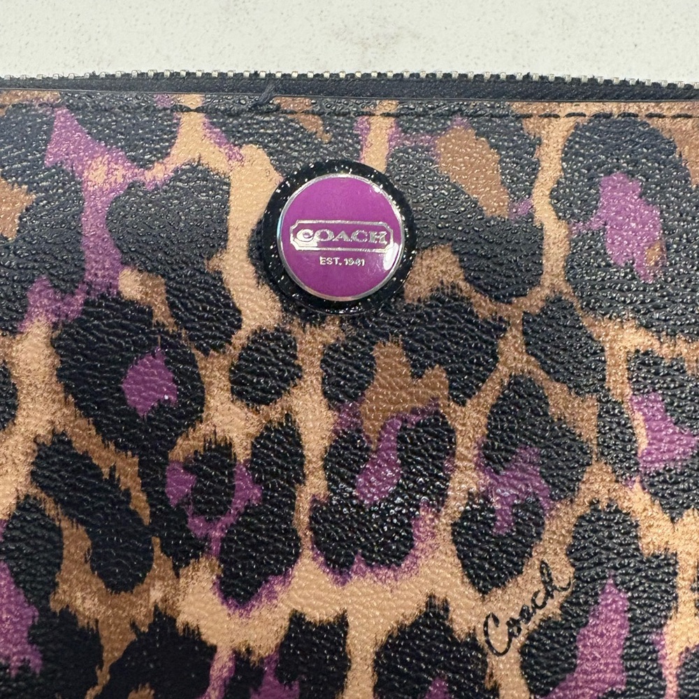 Coach Purple and Brown Leopard Print Wallet - Picture 4 of 9